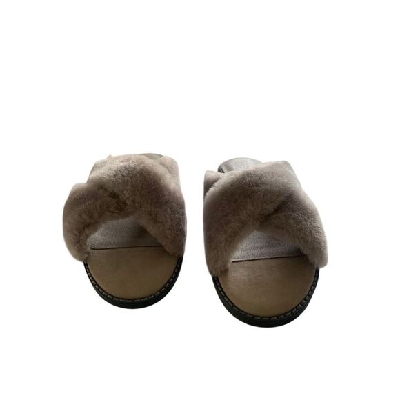 Eileen Fisher Taupe Shearling Crossover Sandals Cozy Slip-On Cross2-LT Size 8.5 - Picture 7 of 8